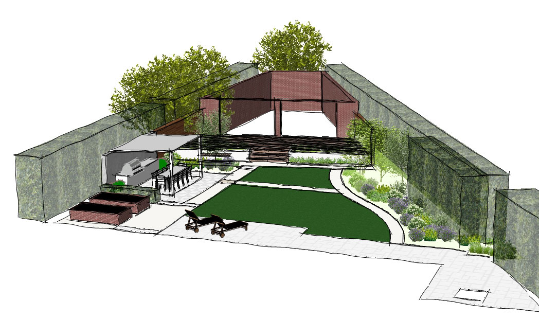 Sketch for a large triangular garden in Ealing